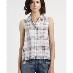 Equipment Sleeveless Blouse Top 100% Silk Button Front White Large Quiet Luxury